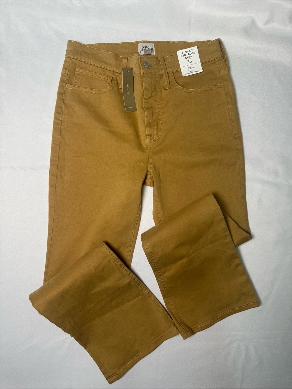 NWT J. Crew Women’s Gold-Tan Straight-Billie Demi Boot Crop Jeans Size 26